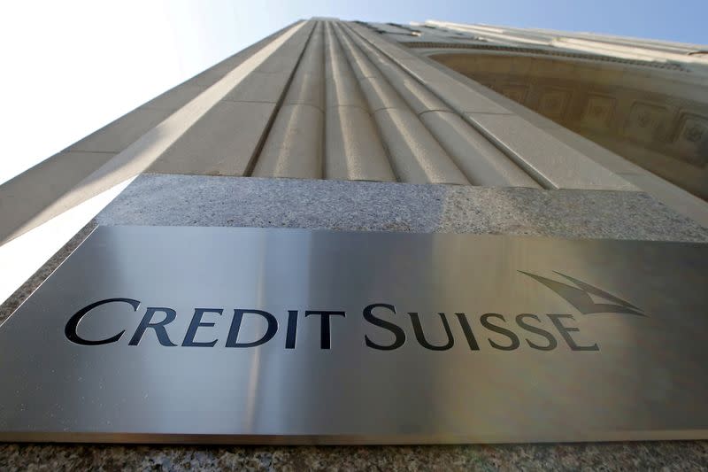 FILE PHOTO: A Credit Suisse sign is seen on the exterior of their Americas headquarters in the Manhattan borough of New York City