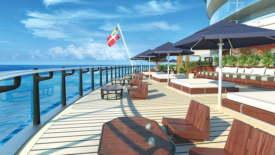 <p>The outdoor lounge is <a href="http://www.traveller.com.au/richard-bransons-virgin-voyages-unveils-designs-for-first-cruise-ship-h10z0k" rel="nofollow noopener" target="_blank" data-ylk="slk:meant to resemble;elm:context_link;itc:0;sec:content-canvas" class="link ">meant to resemble</a> the lounges you'd see in the Hamptons, Ibiza, and Bali.</p>