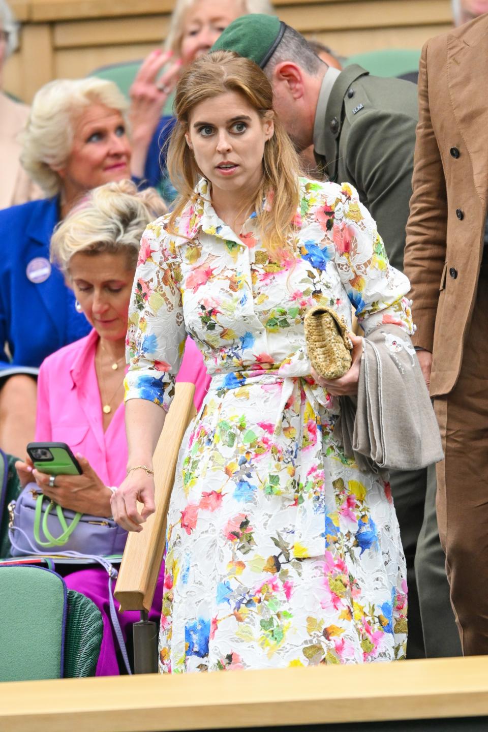 LONDON, ENGLAND - JULY 09: Princess Beatrice of York attends day nine of the Wimbledon Tennis Championships at the All England Lawn Tennis and Croquet Club on July 09, 2024 in London, England. (Photo by Karwai Tang/WireImage)