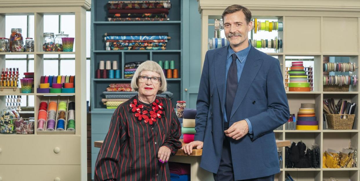 esme young and patrick grant on the great british sewing bee