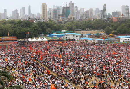 People gather to take part in a protest, organised by Maharashtra state's Maratha community, to press their demands for reserved quotas in government jobs and college places for students, in Mumbai, India, August 9, 2017. REUTERS/Shailesh Andrade