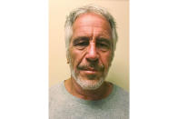 This March 28, 2017 image provided by the New York State Sex Offender Registry shows Jeffrey Epstein. The wealthy financier pleaded not guilty in federal court in New York on Monday, July 8, 2019, to sex trafficking charges following his arrest over the weekend. Epstein will have to remain behind bars until his bail hearing on July 15. (New York State Sex Offender Registry via AP)