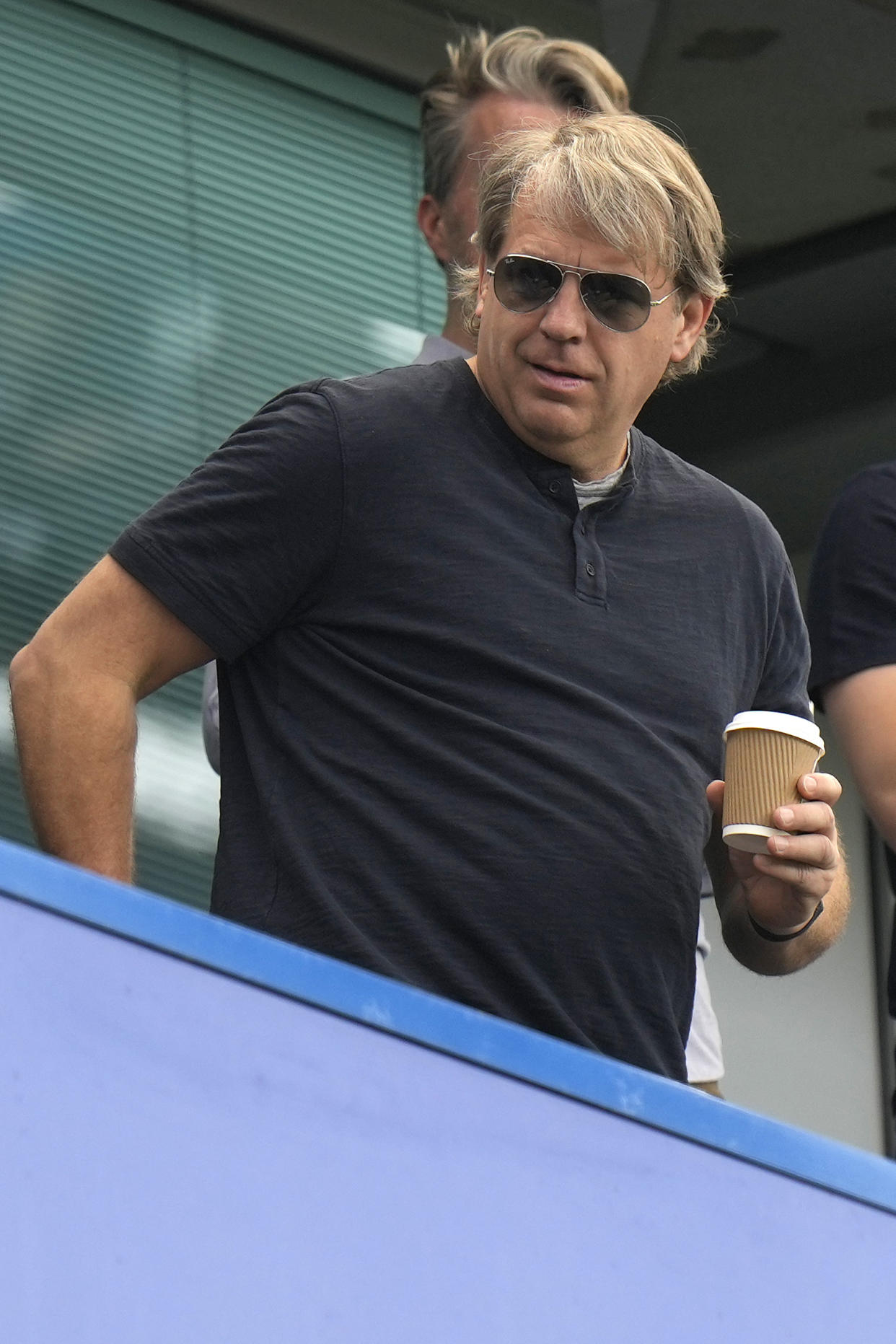 American businessman Todd Boehly attends the English Premier League soccer match between Chelsea and Watford at Stamford Bridge stadium in London, Sunday, May 22, 2022.(AP Photo/Alastair Grant)