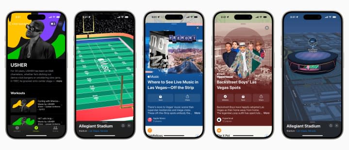 Apple Super Bowl halftime show promo images on iPhones.