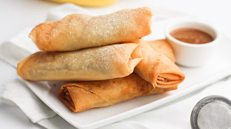 Pile of lumpia on plate