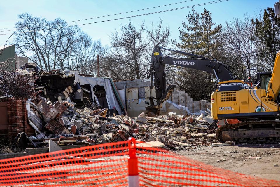 Pasquale’s Pizza restaurant in Royal Oak is torn down Monday, Feb. 12, 2024.