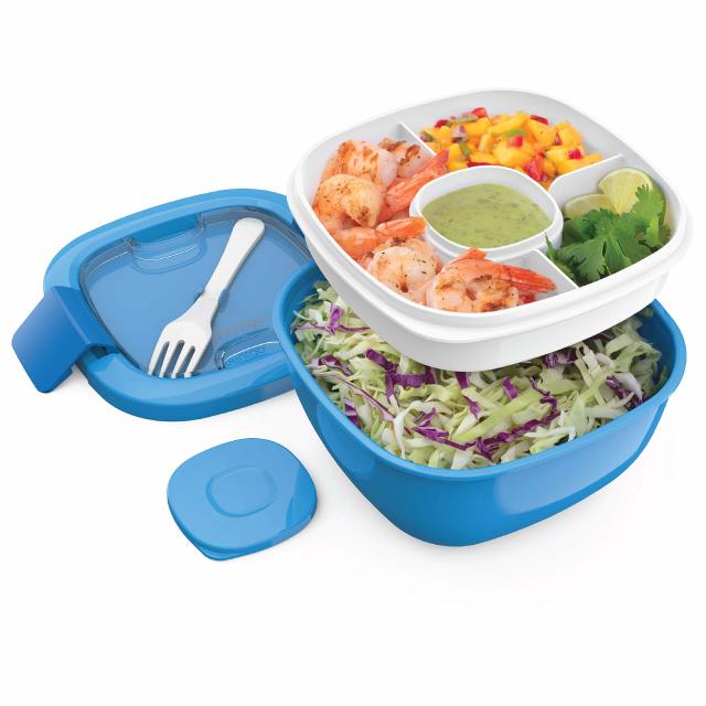 Miss Big Bento Box, Ideal Leak Proof Lunch Containers, Bento Box Retangle with Fork (Blue L), Size: Large