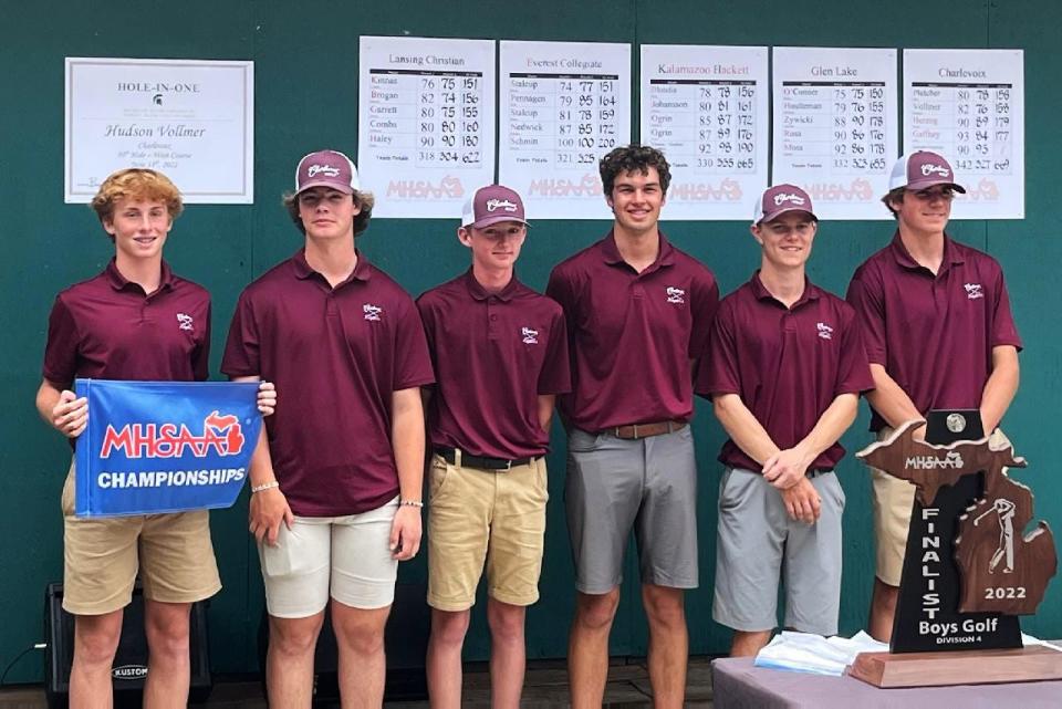 The Charlevoix boys' golf team returned from the Divison 4 state finals with a fifth place overall team finish, with members of the squad included (from left) Hudson Volmer, Henry Herzog, Emmett Bergmann, Senior Jack Gaffney, Sam Pletcher and Joshua Schultz.