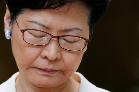 Hong Kong's Chief Executive Carrie Lam attends a news conference in Hong Kong