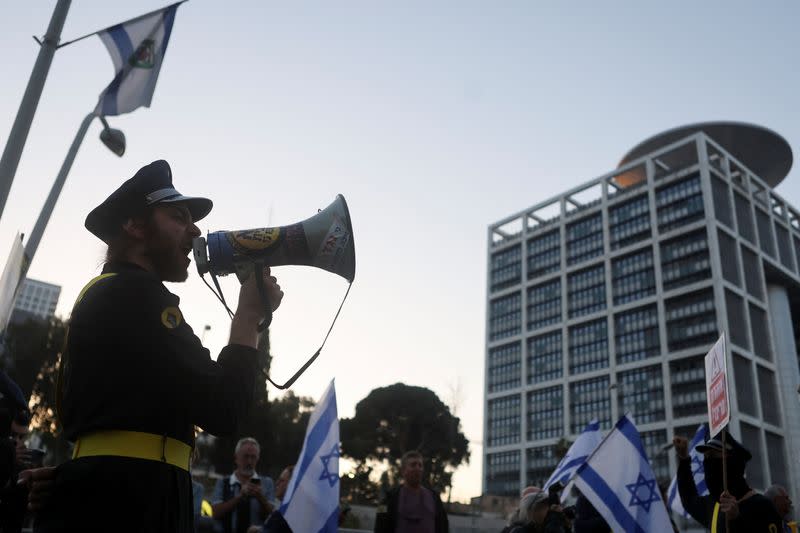 Demonstration against Israel's nationalist coalition government's judicial overhaul, in Tel Aviv