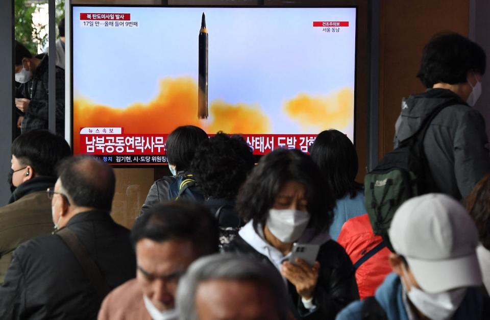 North Korea has launched more than 100 missiles since the beginning of 2022. <a href="https://www.gettyimages.com/detail/news-photo/people-watch-a-television-screen-showing-a-news-broadcast-news-photo/1251763562?adppopup=true" rel="nofollow noopener" target="_blank" data-ylk="slk:Jung Yeon-je/AFP via Getty Images;elm:context_link;itc:0;sec:content-canvas" class="link ">Jung Yeon-je/AFP via Getty Images</a>