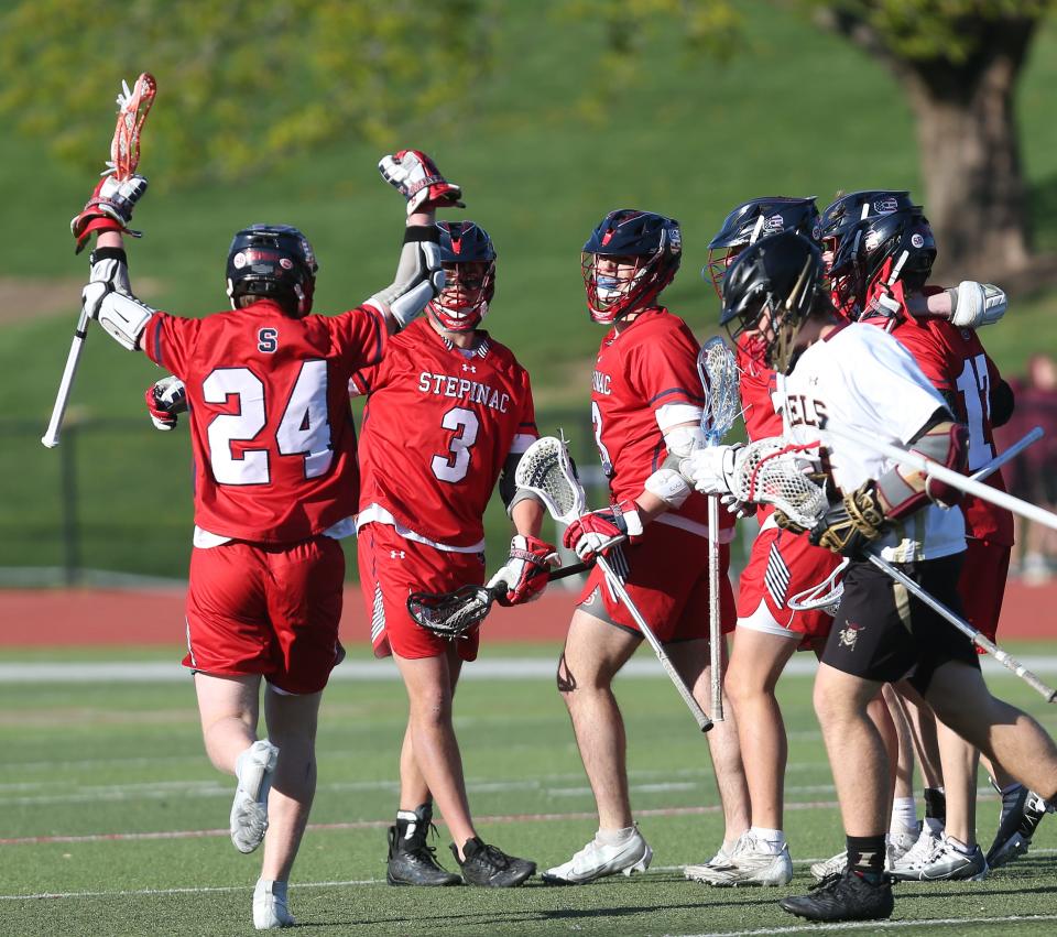 Stepinac defeated Iona 9-7 in boys lacrosse action at Iona Prep in New Rochelle  April 18, 2023. 