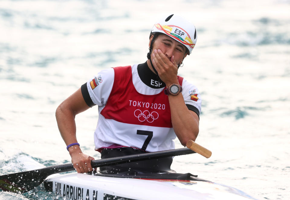 Tokyo 2020 Olympics - Canoe Slalom - Women's C1 - Final - Kasai Canoe Slalom Centre, Tokyo, Japan - July 29, 2021. Nuria Vilarrubla of Spain reacts after competing REUTERS/Yara Nardi