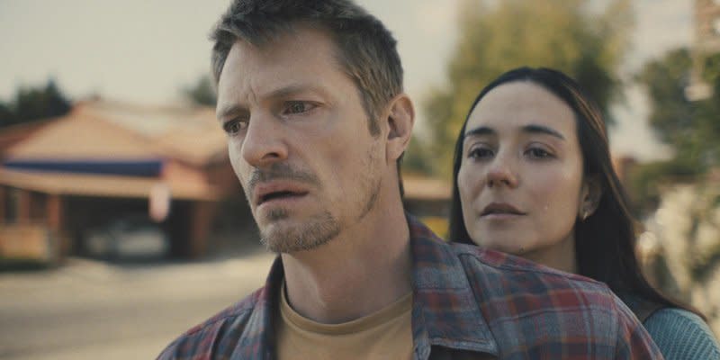 Brian (Joel Kinnaman) and Saya's (Catalina Sandino Moreno) marriage suffers in "Silent Night." Photo courtesy of Lionsgate