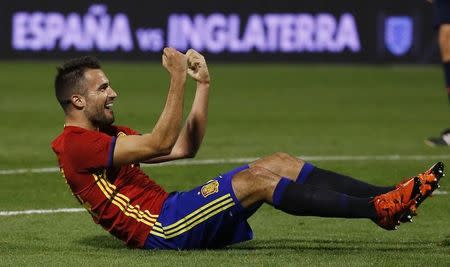 Football - Spain v England - International Friendly - Jose Rico Perez Stadium, Alicante, Spain - 13/11/15 Mario Gaspar celebrates after scoring the first goal for Spain Reuters / Sergio Perez