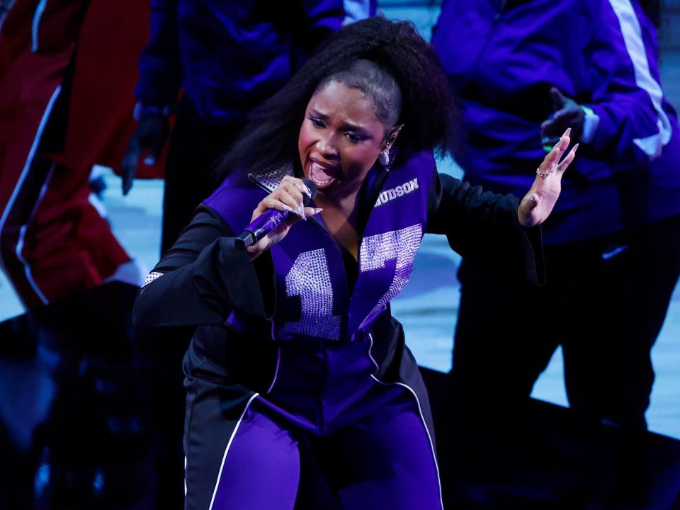 Jennifer Hudson preforms at halftime during the 2024 NBA All-Star Game at Gainbridge Fieldhouse on February 18, 2024 in Indianapolis, Indiana.