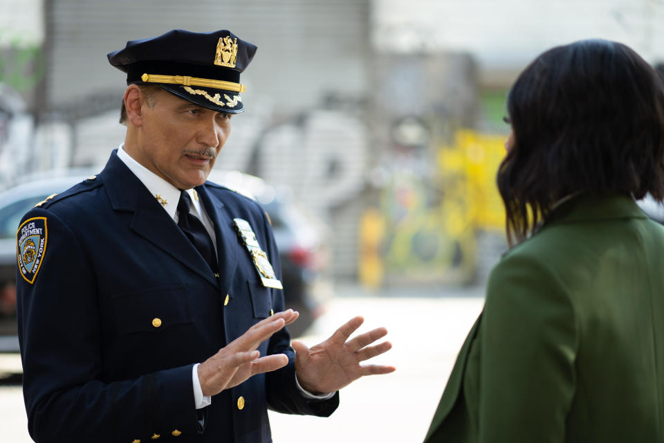 Jimmy Smits as Chief John Suarez and Amanda Warren as Regina Haywood on CBS’ “East New York.” - Credit: CBS