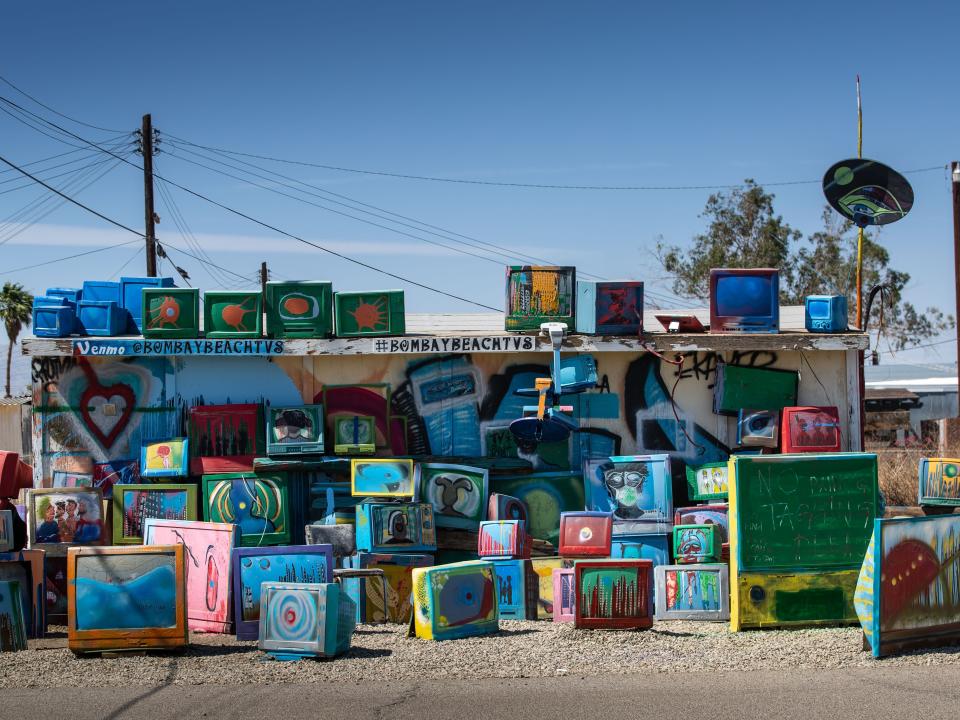 Art installations at Bombay Beach in 2022.