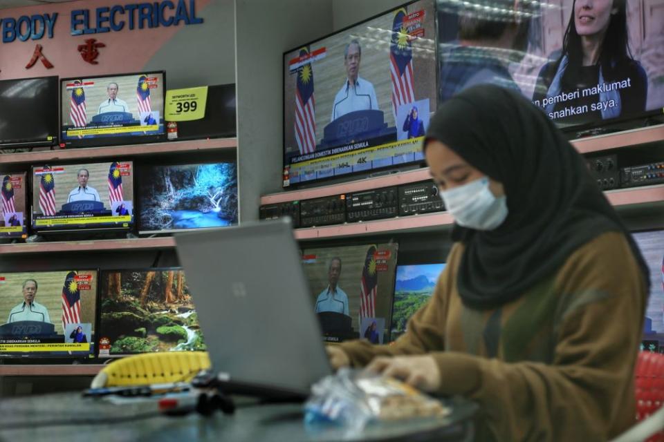 Prime Minister Tan Sri Muhyiddin Yassin announces the recovery movement control order during a live broadcast in Kuala Lumpur June 7, 2020. ― Picture by Ahmad Zamzahuri