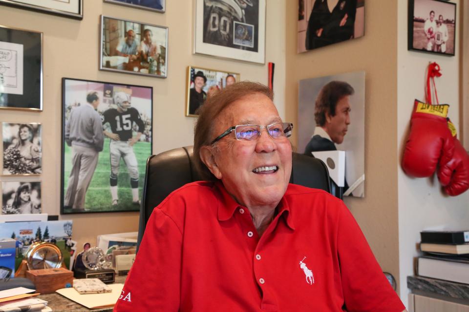 NFL Hall of Fame inductee Tom Flores talks about his playing and coaching career in which he won a Super Bowl as a player, an assistant coach and a head coach, at his Indian Wells home, July 20, 2021.