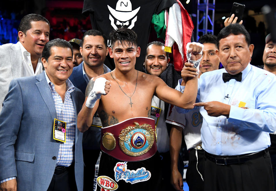 LOS ANGELES, CA - AUGUST 17:  Emanuel Navarrete in the ring after defeating Francisco De Vaca (not pictured) in their WBO World Title fight at Banc of California Stadium on August 17, 2019 in Los Angeles, California. Navarrete won by knockout. (Photo by Jayne Kamin-Oncea/Getty Images)