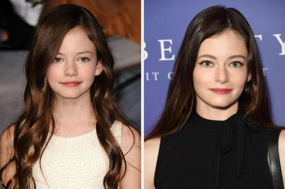 Side-by-side of Mackenzie Foy then vs. now