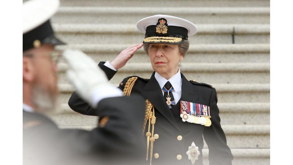 Princess Anne saluting in uniform