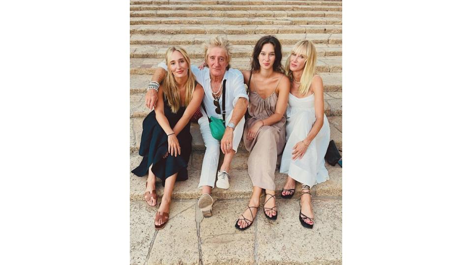 Rod Stewart with his three daughters on holiday