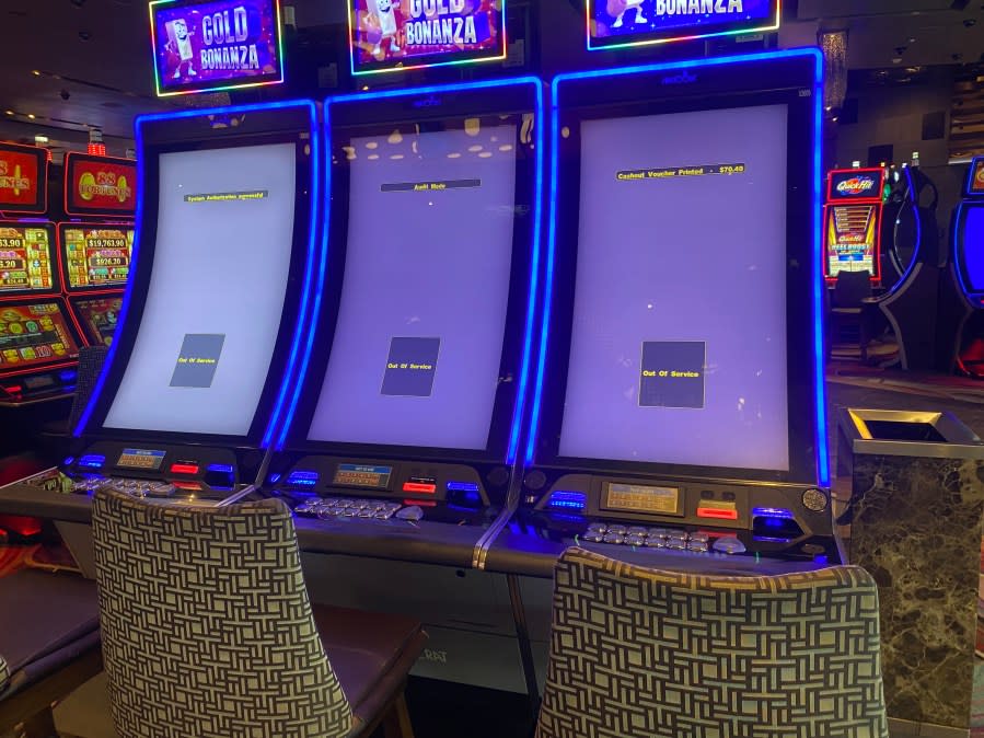Some slot machines were non-functional at Aria in Las Vegas at midday on Monday, although the outage was not confirmed as related to Monday’s reported cybersecurity issue. (KLAS)
