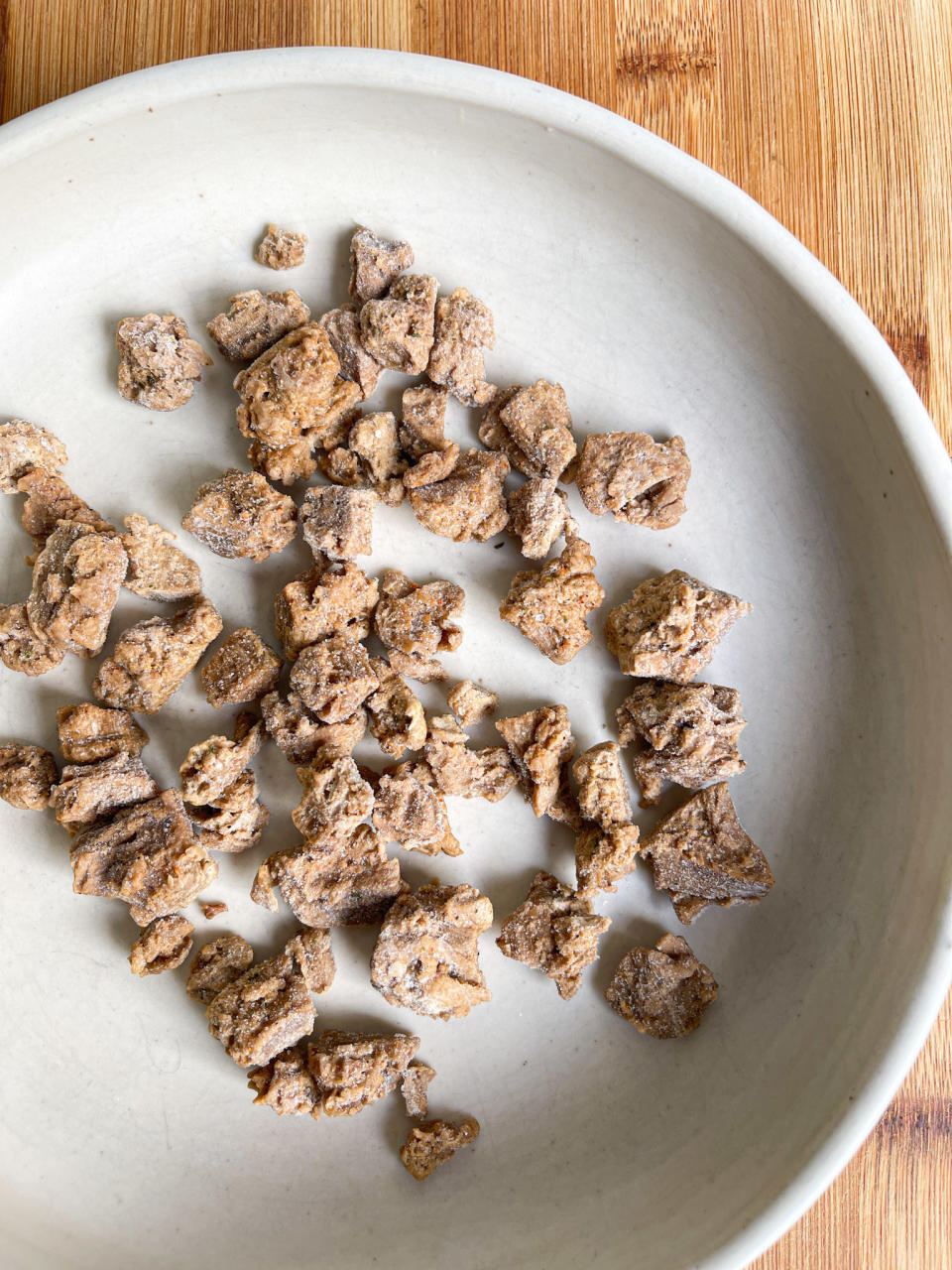 frozen beyond steak pieces on a plate