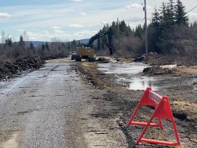At Henderson Corner near Dawson City, Yukon, on Thursday. The North Klondike Highway was closed late on Wednesday because of flooding and was reopened to one lane by Thursday morning, though emergency officials warned that things were still &#39;dynamic.&#39; (Chris MacIntyre/CBC - image credit)
