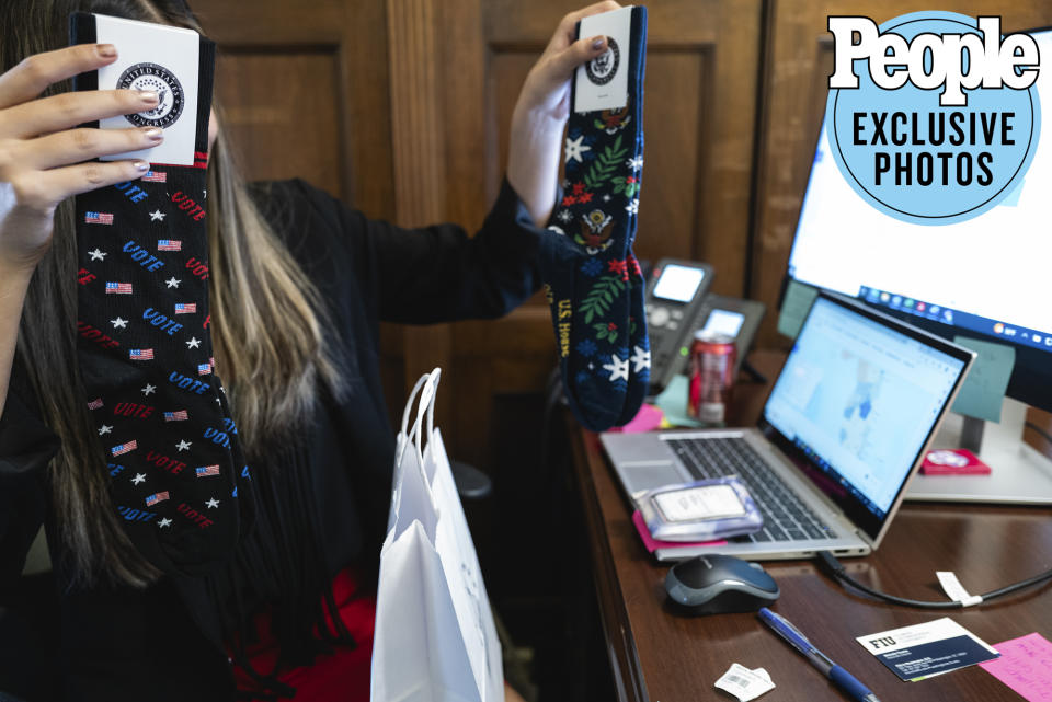 <p>Congressman Frost had plans to spend his 26th birthday working in Florida, but before he jetted off, his office wanted to take a quick moment to celebrate him. His scheduler and friend, 23-year-old Trinity Tresner, runs down to the House of Representatives gift shop to pick up some "gag gifts," and finds a small cake at Whole Foods that won't trigger any of his food allergies.</p> <p>"I just think everyone should feel celebrated," Tresner says, as she shows PEOPLE what she bought him: two pairs of socks, wine stoppers and whiskey glasses, each of which were covered in Congress-related phrases and pictures.</p>