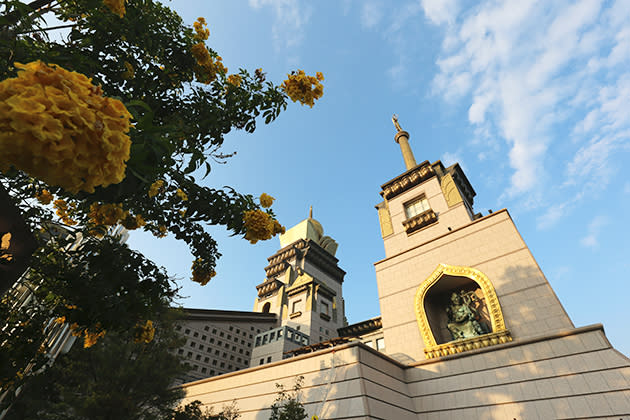 不同角度看中台禪寺，陽光灑在建築上，更顯其金碧輝煌