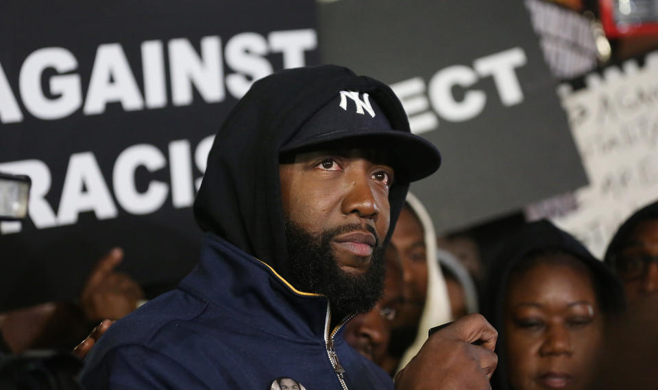 <strong>March 8, 2012</strong> -- Tracy Martin holds a press conference, during which he criticizes the investigation into his son's slaying.    "We feel justice hasn't been served," Martin tells reporters.  