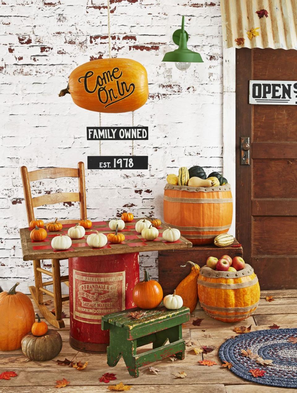 <p>This super easy DIY involves painting a checkerboard pattern on a hearty piece of wood. After that, it's as simple as adding miniature orange and white pumpkins as playing pieces. </p><p><a class="link " href="https://www.amazon.com/Elcoho-Artificial-Thanksgiving-Halloween-Decoration/dp/B07WJWXDP9/ref=sr_1_6?dchild=1&keywords=miniature%2Bpumpkins&qid=1626721840&sr=8-6&th=1&tag=syn-yahoo-20&ascsubtag=%5Bartid%7C10050.g.3476%5Bsrc%7Cyahoo-us" rel="nofollow noopener" target="_blank" data-ylk="slk:SHOP MINIATURE PUMPKINS;elm:context_link;itc:0;sec:content-canvas">SHOP MINIATURE PUMPKINS</a></p>