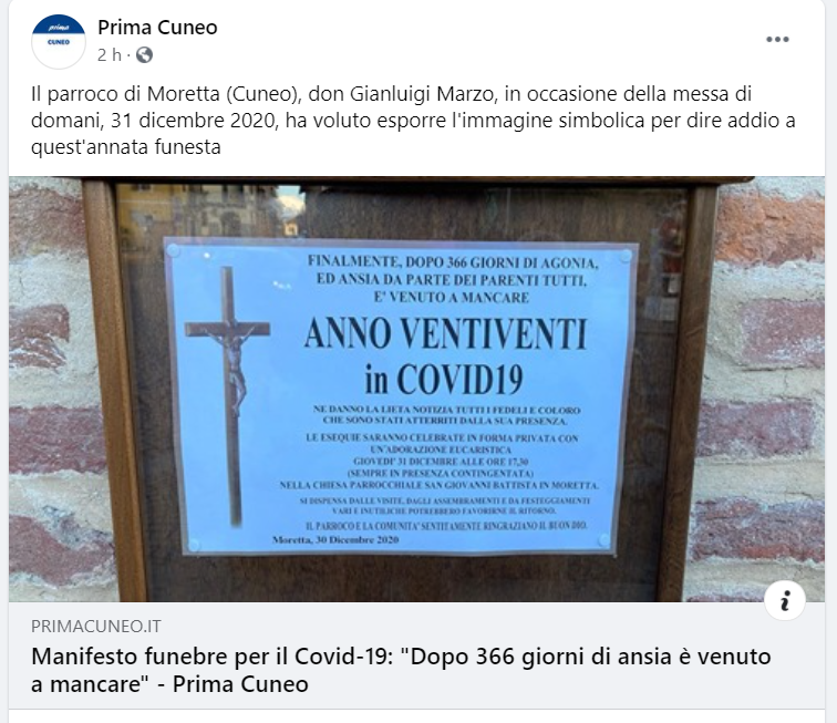 “L’ultimo saluto” al 2020 del parroco di Moretta, don Gianluigi Marzo