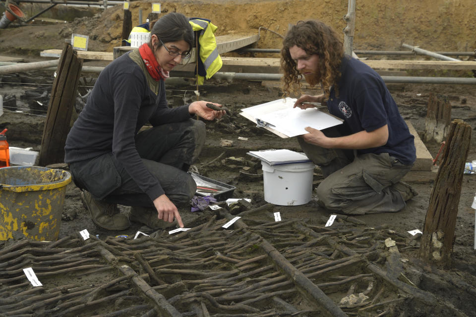 The Must Farm excavation site. (Cambridge Archaeological Unit/ PA)