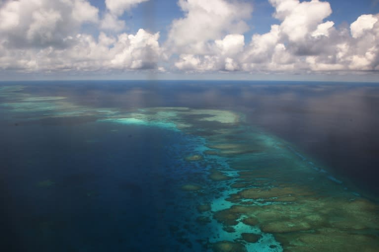 An aerial shot of Mischief Reef in the disputed Spratly Islands of the South China Sea