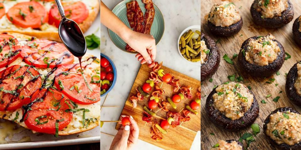 <p>Whether you're hosting the fam or gathering the girls, there's nothing like a good dinner party to kick off the weekend with. Especially one where you've gone above and beyond with starter, main and dessert plans. With everything from <a href="https://www.delish.com/uk/cooking/recipes/a30165416/best-bruschetta-tomato-recipe/" rel="nofollow noopener" target="_blank" data-ylk="slk:Classic Bruschetta;elm:context_link;itc:0;sec:content-canvas" class="link ">Classic Bruschetta</a> to <a href="https://www.delish.com/uk/cooking/recipes/a29707397/easy-stuffed-mushroom-recipe/" rel="nofollow noopener" target="_blank" data-ylk="slk:Stuffed Mushrooms;elm:context_link;itc:0;sec:content-canvas" class="link ">Stuffed Mushrooms</a>, and <a href="https://www.delish.com/uk/cooking/recipes/a33070947/caprese-garlic-bread-recipe/" rel="nofollow noopener" target="_blank" data-ylk="slk:Caprese Garlic Bread;elm:context_link;itc:0;sec:content-canvas" class="link ">Caprese Garlic Bread</a> to <a href="https://www.delish.com/uk/cooking/recipes/a28827904/bloody-mary-bombs-recipe/" rel="nofollow noopener" target="_blank" data-ylk="slk:Bloody Mary Bombs;elm:context_link;itc:0;sec:content-canvas" class="link ">Bloody Mary Bombs</a>, we've got 27 insanely-delicious dinner party starters for you to drool over... You can thank us later!</p>