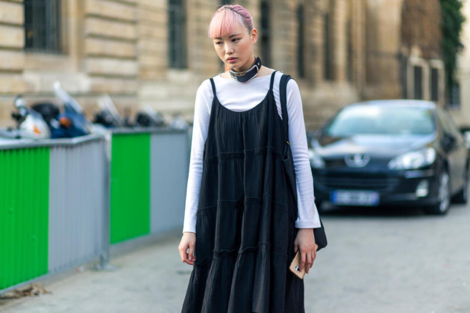 Be a cynical, Daria-worshiping ’90s teen — or just look like one, with a slip dress and choker necklace from some random fetish store.