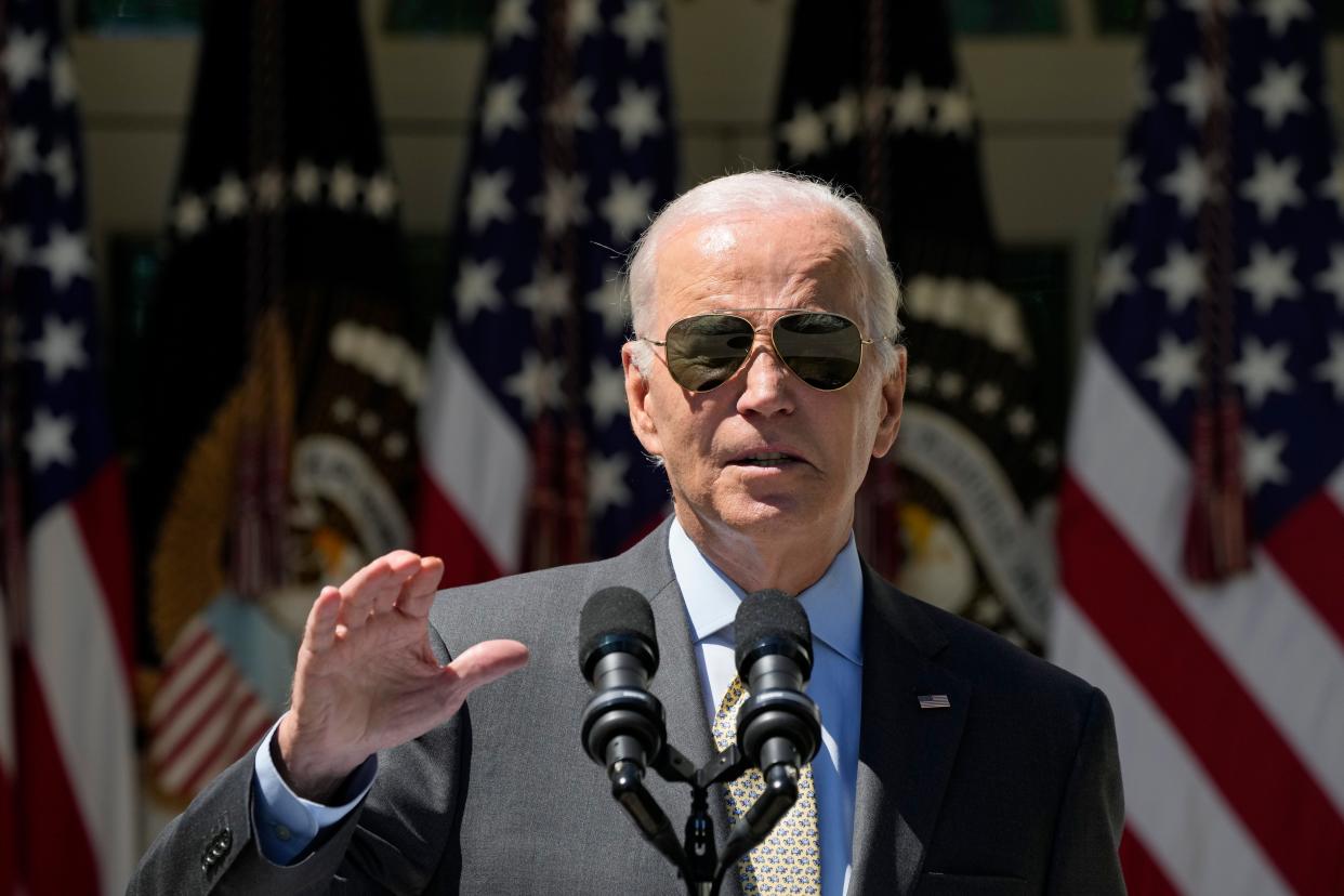 President Joe Biden speaks about the August jobs report in the Rose Garden of the White House, Friday, Sept. 1, 2023, in Washington. (AP Photo/Jacquelyn Martin) ORG XMIT: DCJM412