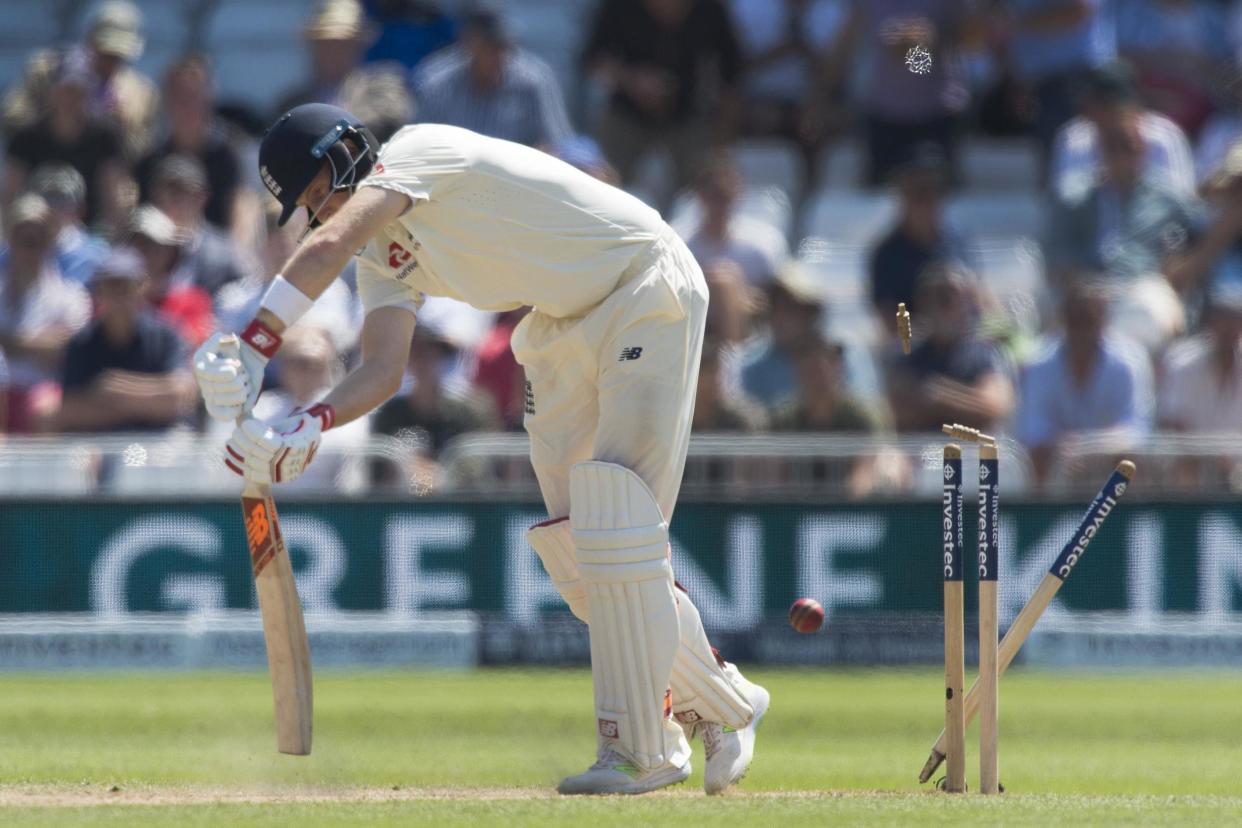 Trent Bridge trauma: Joe Root is bowled as England are skittled for just 144: Corbis via Getty Images