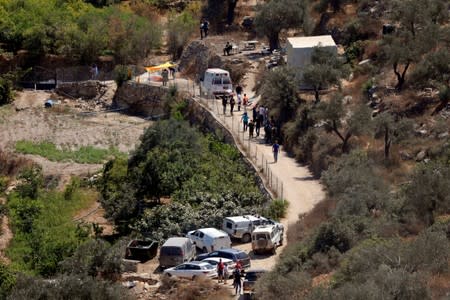 View shows the scene of an attack near the Jewish settlement of Dolev in the Israeli-occupied West Bank