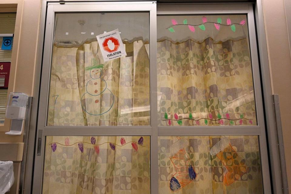 To bring a bit of joy to the COVID ICU unit, University Health nurses decorated patients’ doors for the holidays. Some of the drawings are still there.
