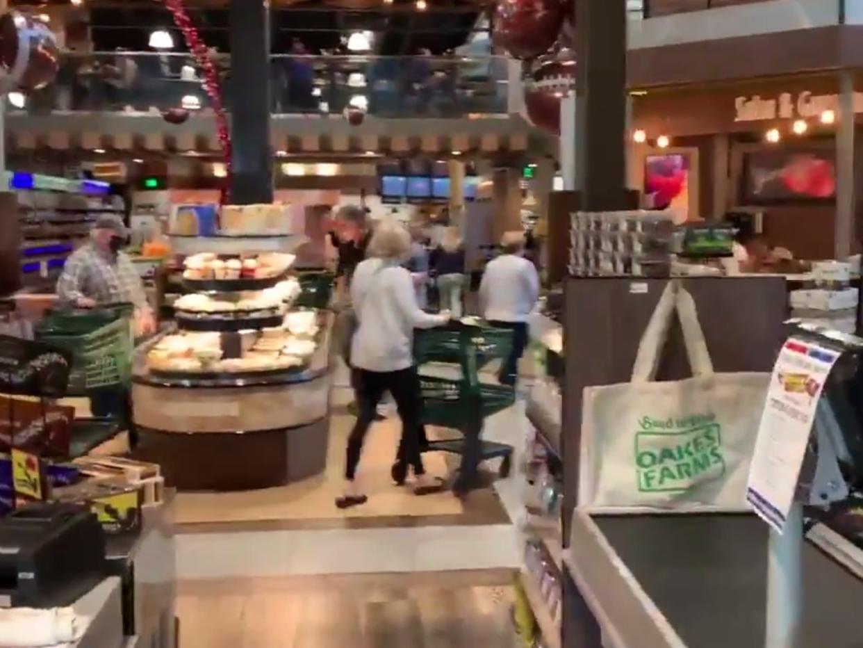 <p>Video of mask-free supermarket in Florida goes viral</p> (Sam Brock / NBC News)