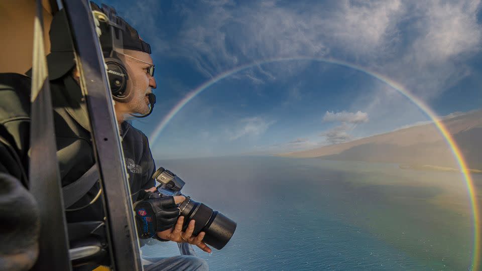 On a trip flying 3,200 feet over Molokai, Hawaii, Delson was captured inside a rare double circular rainbow. - Courtesy Donn Delson