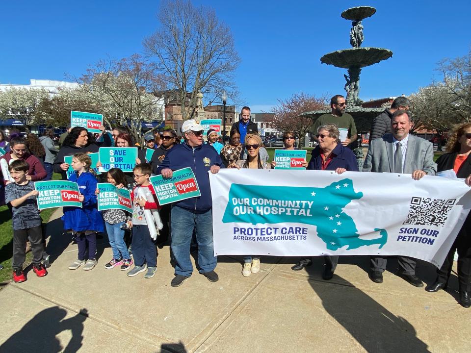 A community rally to save Morton Hospital was held on the Taunton Green on Tuesday, April 23, 2024.