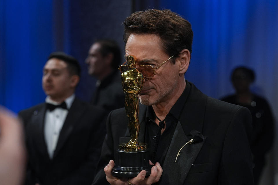 Robert Downey Jr., winner of the award for best performance by an actor in a supporting role for "Oppenheimer," attends the Governors Ball after the Oscars on Sunday, March 10, 2024, at the Dolby Theatre in Los Angeles. (AP Photo/John Locher)