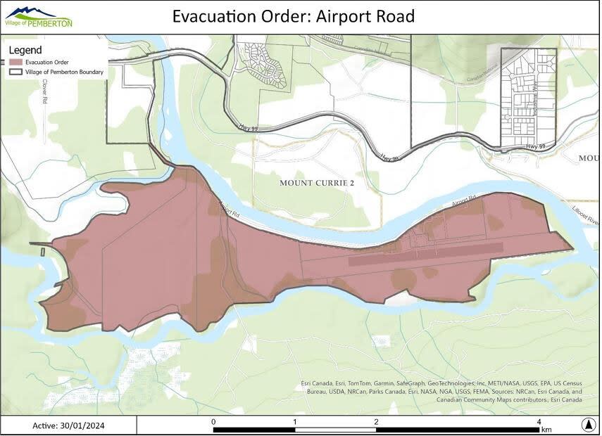 The evacuation order applies to six properties, including a golf course, residential homes and airport properties.