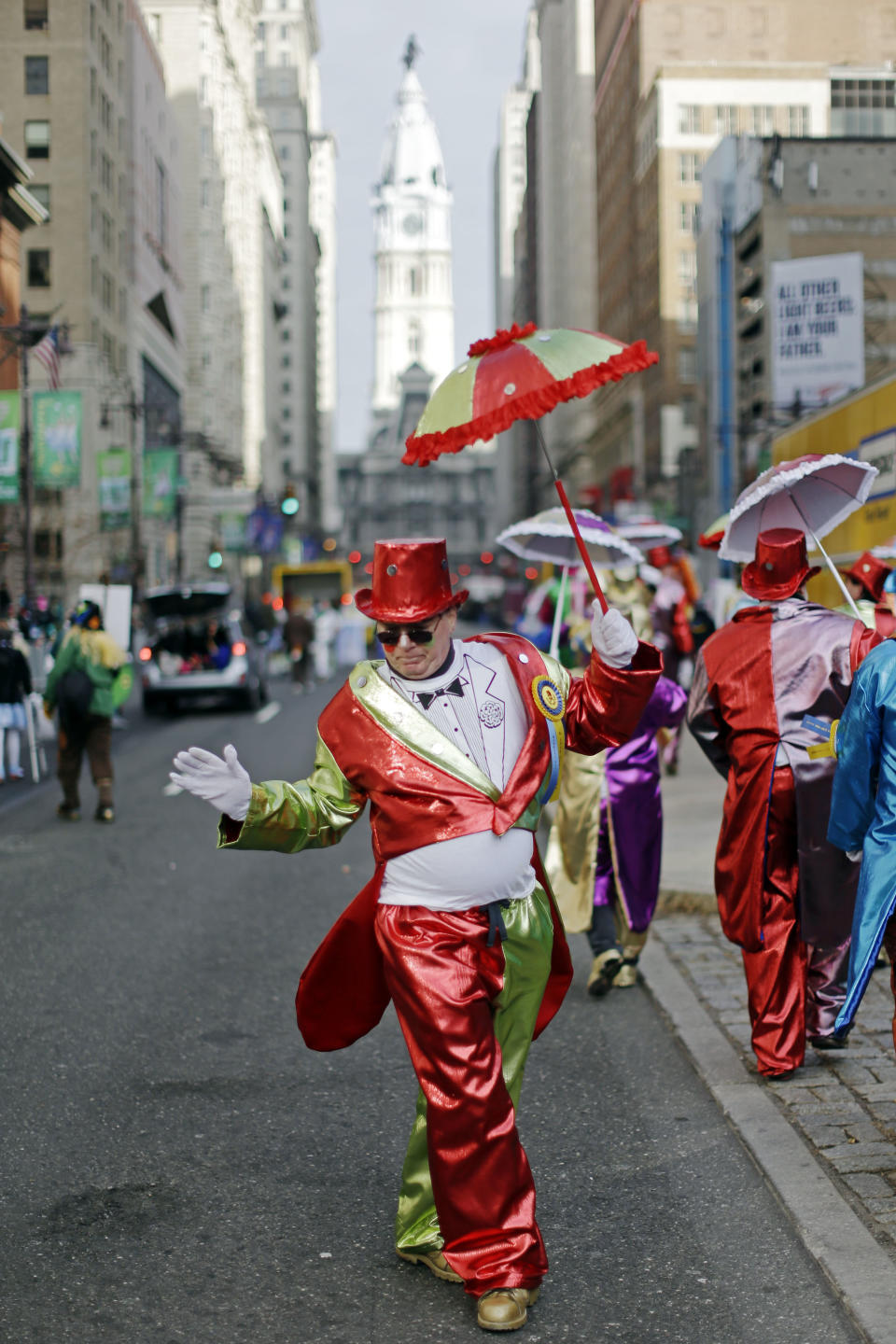 A Mummer struts during the annual New Year's Day parade, Wednesday, Jan. 1, 2014, in Philadelphia. (AP Photo/Matt Rourke)